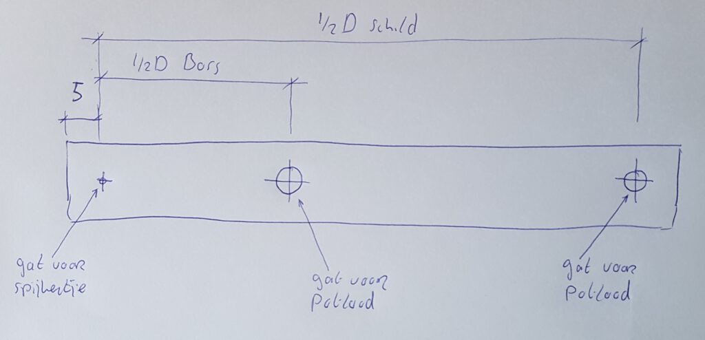 Latje met gaten voor spijkertje en potlood.